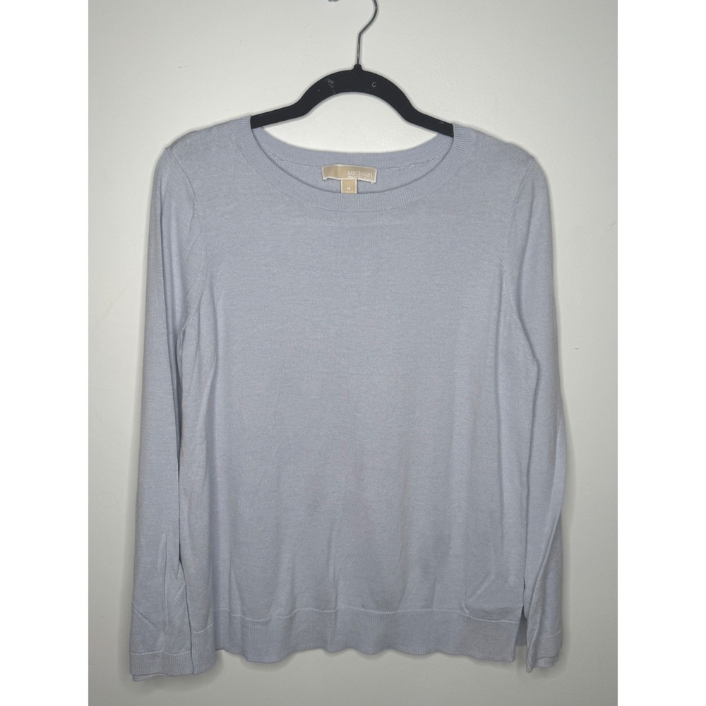 Michael Kors Womens Light Blue Cotton Blend Crew Neck Long Sleeve Sweater Size M